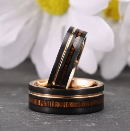 Wide Tungsten Steel Flat Sand Surface Two-color Black And Rose Ring